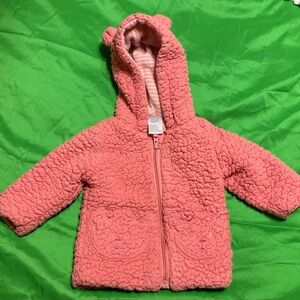 Pink Fleece Baby Jacket with Bear Ears